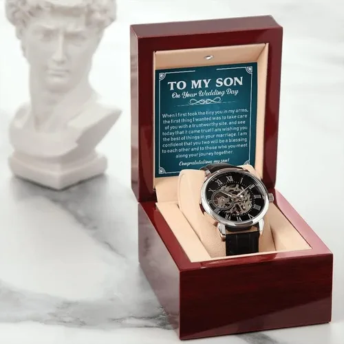 Vista 2 de Reloj calado para hombre con tarjeta de mensaje especial regalo de boda para hijo reloj de boda para hijo regalo para novio de mamá regalo de papá