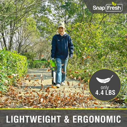 Vista 5 de SnapFresh Soplador de hojas sin escobillas de 20V inalámbrico - 550 CFM/193 KM/H Sopladores de hojas alimentados por batería de 4.0Ah con cargador