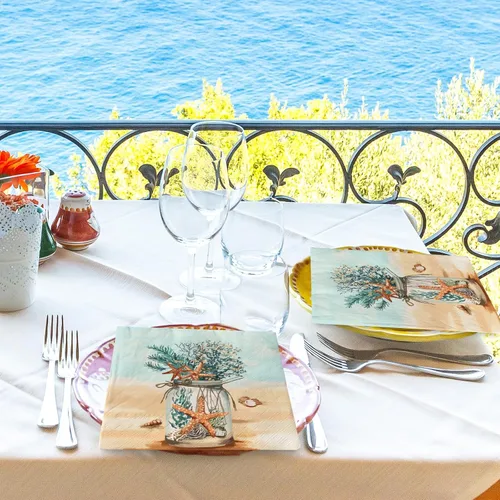 Vista 7 de AnyDesign Paquete de 80 servilletas de papel de playa desechables con estrellas de mar en orilla del mar, tarros de coral masón de postre