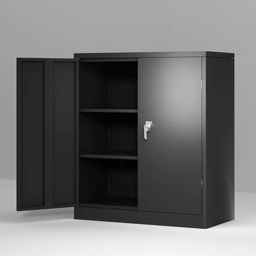 Vista 10 de Armario de almacenamiento de metal de 35.43 pulgadas de alto con ruedas, armario de almacenamiento con cerradura con 1 cajón y 2 puertas, gabinetes