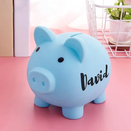 Vista 2 de Alcancía personalizada, banco de dinero con nombre personalizado para niñas y niños, caja de dinero rosa irrompible para cumpleaños, Navidad, baby