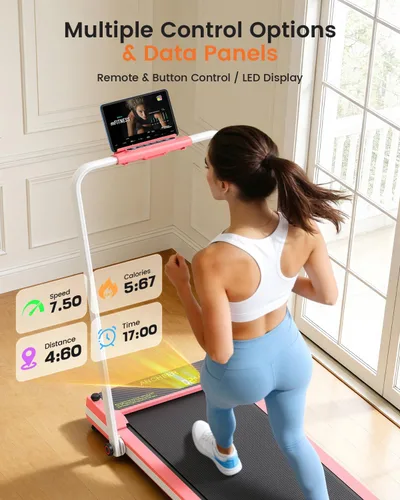 Vista 5 de Cinta de correr con masaje de pies, caminadora de doble cara con inclinación, almohadilla plegable con barra de mango, cintas de correr plegables