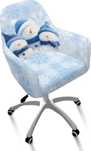 Vista 2 de Funda de asiento para silla de oficina, diseño de muñeco de nieve, con reposabrazos, reutilizable, moderna, con parte inferior elástica, fácil
