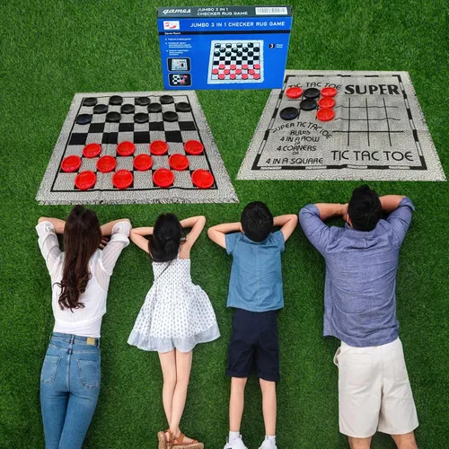 Vista 2 de Yuanhe Juego de damas Gaint - Juego de damas grandes 3 en 1, incluyendo Tic Tac Toe con alfombra reversible, juegos de patio para interiores