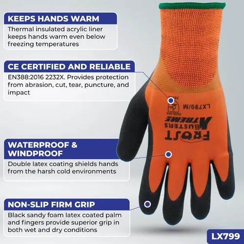 Vista 2 de LX799 - Guantes de trabajo aislados impermeables, guantes para congelador, guantes térmicos de trabajo de invierno, clima frío, agarre firme
