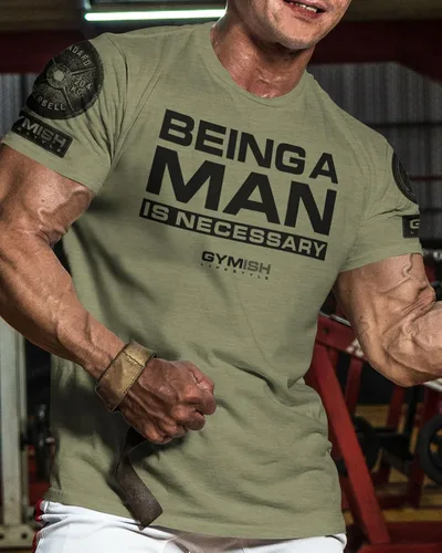 Vista 2 de Workout Shirts for Men, Being A Man is Necessary Gym Shirt, Funny Lifting T-Shirt (Being A Man is Necessary)