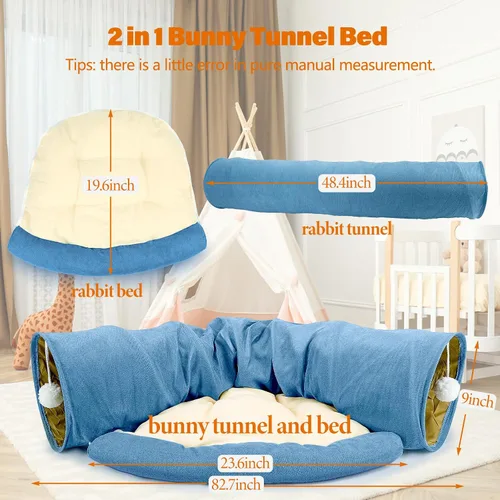 Vista 2 de BWOGUE Cama Túnel para Conejos, Juguetes de Tubos Túnel Plegables 2 en 1 con Alfombrilla Removible y Escondite para Gatos, Gatitos, Conejos