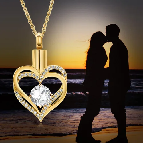Vista 7 de shajwo - Collar de urna de corazón de joyería de cremación para cenizas para mujeres, niñas, recuerdo conmemorativo, colgante de piedra de nacimiento