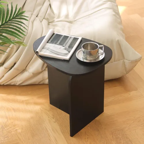 Vista 2 de AWASEN Mesa auxiliar negra, mesa auxiliar triangular pequeña para sala de estar, mesa de acento moderna con tablero único, mesa de noche mini para C