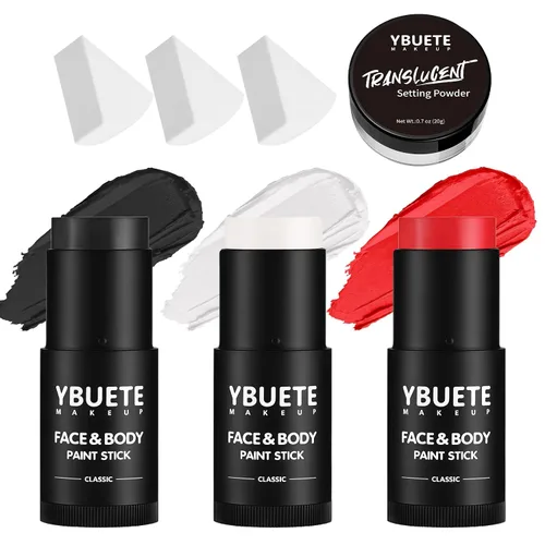 Vista 15 de YBUETE Blanco Negro Cara Cuerpo Pintura Palo Set para Halloween Cosplay SFX