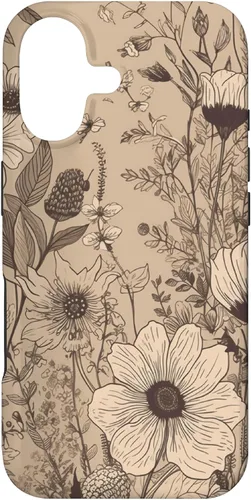 Vista 32 de Funda para iPhone 12 Pro Max Beige Tan Wildflower Floral Minimal Flower Boho