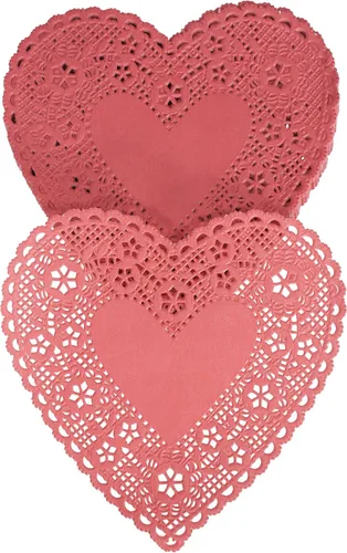 Vista 2 de School Smart Tapete de encaje de corazón troquelado de papel, 6 pulgadas, rojo, paquete de 100