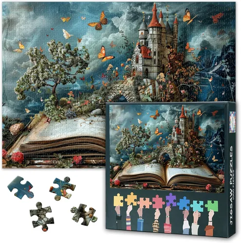 Vista 2 de Rompecabezas para adultos, mundo de fantasía, dentro del libro, rompecabezas de flores, conocimiento, mariposa, rompecabezas de castillo