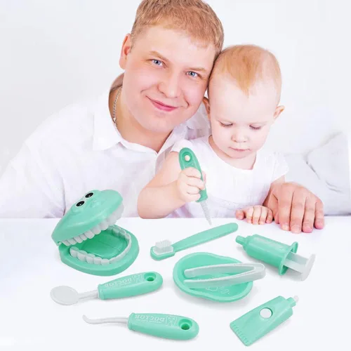 Vista 5 de Conjunto de juego de simulación de dentista de 9 piezas de plástico, kit médico de simulación de juguete para niños, juego de rol para cultivar