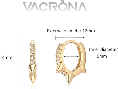Vista 4 de VACRONA - Aretes tipo arracadas para mujer, chapados en oro de 14 quilates, diseño de aro de arracada