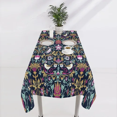 Vista 385 de Mantel Floral Retro de Pájaros, Diseño Original Bohemio William Morris Estampado Cubierta de Mesa para Hogar Picnic Fiesta Comedor Cocina William