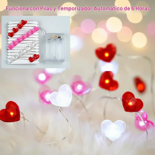 Vista 6 de BOHON Decoraciones del día de San Valentín 13 pies 40 luces LED rojo