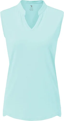 Vista 2 de BGOWATU Camisetas polo de golf para mujer, sin mangas, cuello en V, sin cuello, protección UV, secado rápido, ligeras