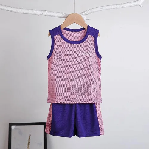 Vista 2 de TBUIALL Little Girls Clothing Sets Toddler Boys Girls Sleeveless Fashion Patchwork Color Breathable Mesh Boys Sweatshirt