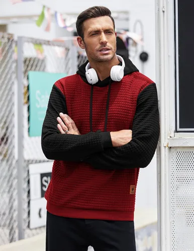 Vista 2 de COOFANDY - Sudadera con capucha para hombre, casual, de manga larga, con cordón ajustable y tejido de punto de gofre