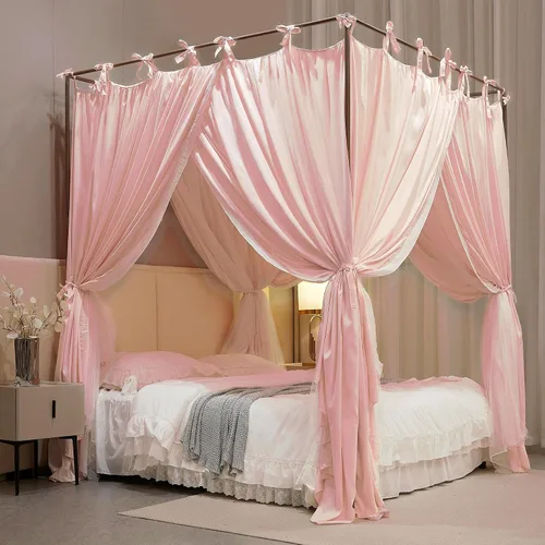 Vista 2 de AIOOO Dosel de Cama con Cortina de Princesa de 4 Postes de Doble Capa Cómoda Mosquitera de Malla y Tela para Niñas Adultas Decoración de Dormitorio