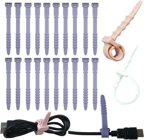 Vista 15 de Bridas de Silicona, Bridas Reutilizables, Correas de Cable de Goma para Gestión de Cables, Organizador de Cables de Silicona Elástica para Casa