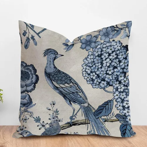 Vista 8 de ArogGeld Fundas de almohada de granja de camelia y pavo real, color rosa, rubor, chinoiserie, pájaro, blanco, lino, funda de cojín chinoiserie