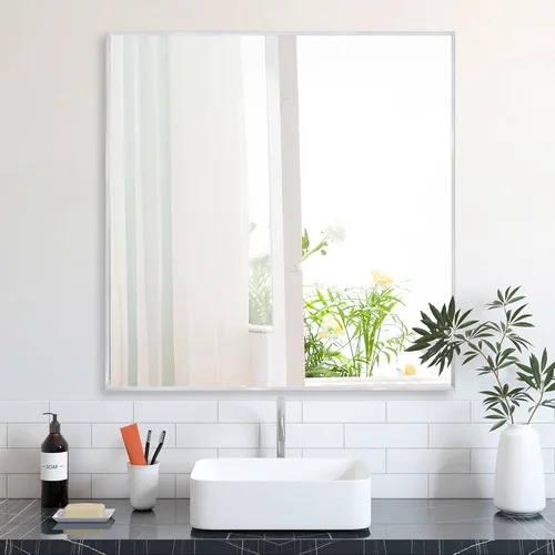 Vista 69 de 24x24 Inch Black Bathroom Mirror for Wall, Aluminum Frame Rectangle Rectangular Vanity Mirror, Modern Large for Bedroom, Living Room, Horizontal or