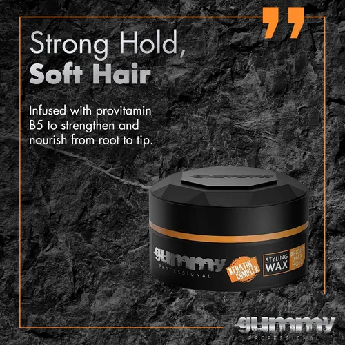 Vista 4 de Gummy Professional Bright Max Hold - Cera para peinar el cabello con complejo de queratina, acabado de alto brillo de fijación extra para espalda