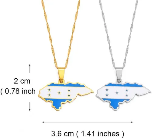 Vista 6 de Collar de cadena ajustable con colgante de mapa de Honduras para hombres, Acero inoxidable, No es una piedra preciosa