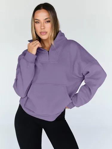Vista 2 de Trendy Queen - Sudaderas con medio cierrey capucha de gran tamaño, comoda, extragrande, para otoño, Y2K, ropa de invierno, 2024