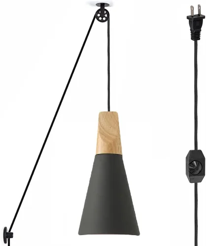 Vista 15 de Kiven Lámpara colgante de polea enchufable, luz colgante ajustable con cable de interruptor de atenuación de 15 pies, pantalla de aluminio macarón