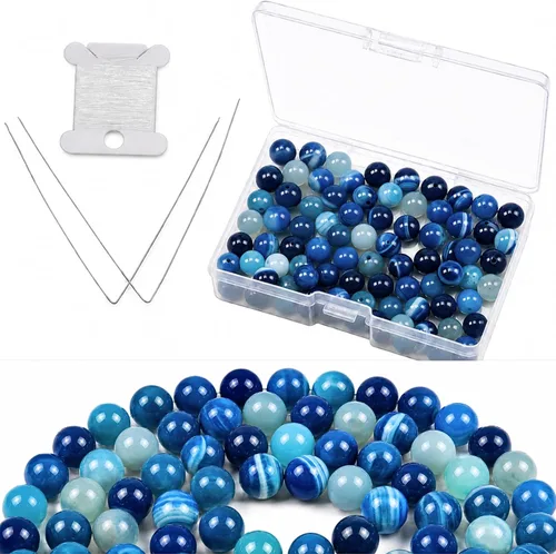 Vista 31 de Cherry Tree Collection 100 cuentas redondas de 6 mm de turquesa africana para hacer joyas Incluye caja de almacenamiento, cordón elástico