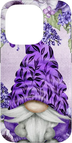 Vista 17 de Funda estética para iPhone 16 con diseño de anémonas de gnomo morado y lavanda