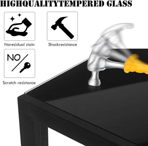 Vista 4 de S AFSTAR Juego de mesa de comedor de 5 piezas, juego de mesa de cocina con mesa de vidrio templado negro y 4 sillas acolchadas de piel sintética
