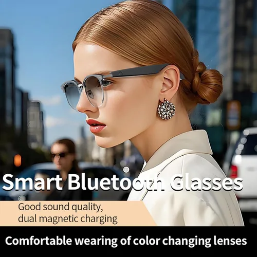 Vista 6 de PUSOKEI Gafas inteligentes, gafas de sol de audio, micrófono y altavoz integrados, protección U V00, auriculares de oído abierto, control táctil