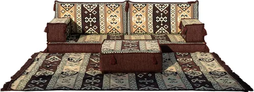 Vista 7 de arabicsofa Sofá de dos plazas marrón - Sofá oriental bajo con funda lavable - Juego modular árabe Majlis