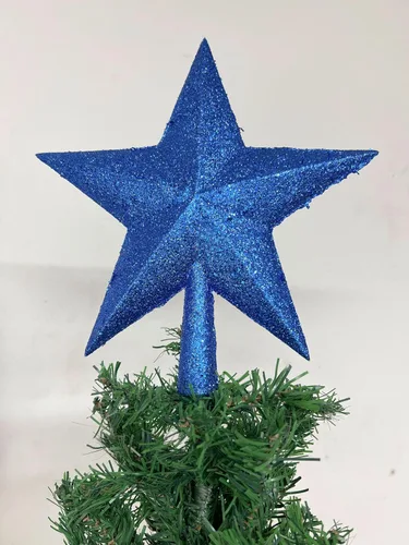 Vista 2 de PEPPERLONELY Decoración de Navidad con purpurina en miniatura, 8.5 x 9 pulgadas, color azul