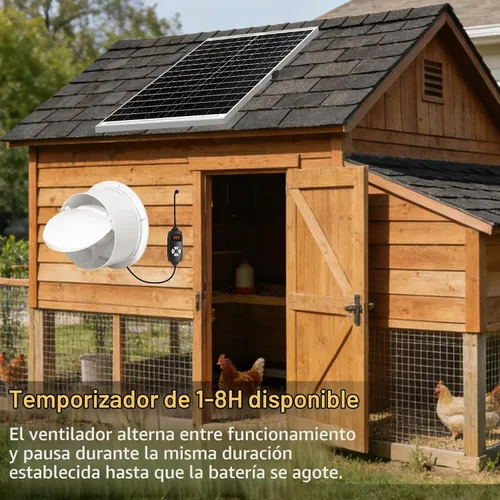 Vista 3 de Ventilador solar para gallinero con 2 velocidades de ventilador