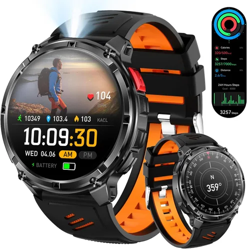 Vista 10 de Reloj inteligente para hombre para teléfonos Android y iPhone, relojes inteligentes deportivos militares para hombres, reloj de seguimiento de Negro