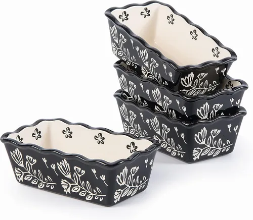 Vista 8 de Wisenvoy Mini molde para pan de cerámica para hornear pan, mini sartenes para pan de 4 piezas