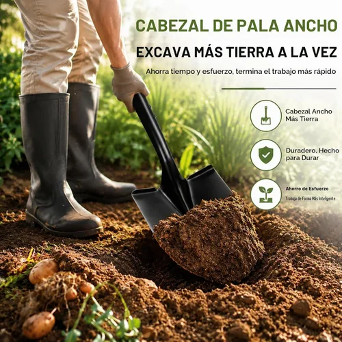 Vista 3 de Pala para excavar, pala redonda, herramienta de jardín con mango en D, 41 pulgadas de longitud total, pala de jardín de madera Handel, pala
