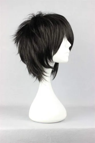 Vista 4 de COSPLAZA Peluca corta negra para cosplay con puntas esponjosas, resistente al calor, pelo sintético para emo Negro
