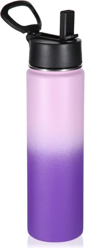 Vista 44 de Volhoply Botella de agua aislada de 24 onzas con tapa con popote, botellas deportivas de boca ancha de acero inoxidable con asa, tazas de vacío