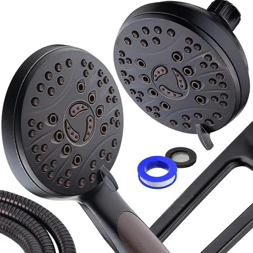 Vista 6 de Combo de lujo de 3 vías de alta presión de 48 modos con brazo de extensión ajustable – Cabezal de ducha dual de lluvia y de mano – Manguera de acero