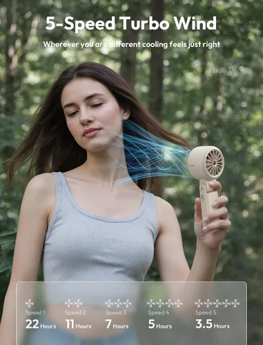 Vista 5 de Aecooly Ventilador turbo portátil de mano, batería de 5000 mAh [tiempo de enfriamiento máximo de 22 horas] Mini ventilador recargable USB