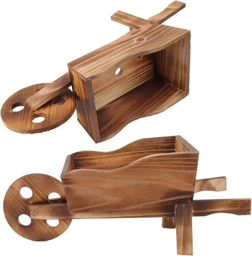 Vista 8 de Maceta de madera para carrito, macetas suculentas de carretilla, maceta de carro, macetas decorativas con forma de carrito para decoración