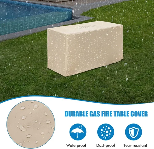 Vista 8 de Tangkula Patiojoy - Mesa de fuego de propano de 43 pulgadas, mesa de fuego de gas para exteriores de 50,000 BTU con mesa de grano de madera