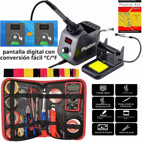 Vista 2 de Kit de estación de soldador, pantalla digital, manos de ayuda de 60 W, 5 puntas de soldadura, cable de soldadura, conversión de multímetro digital