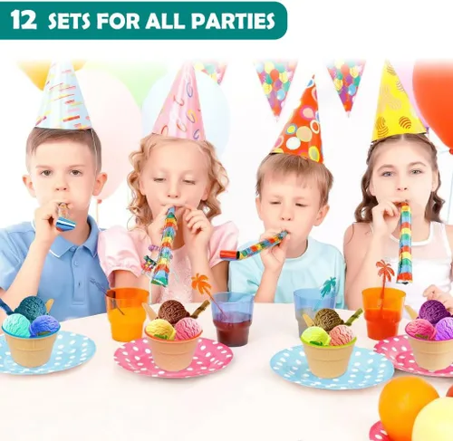 Vista 7 de Juego de 12 cuencos y cucharas de helado de plástico para regalo de fiesta